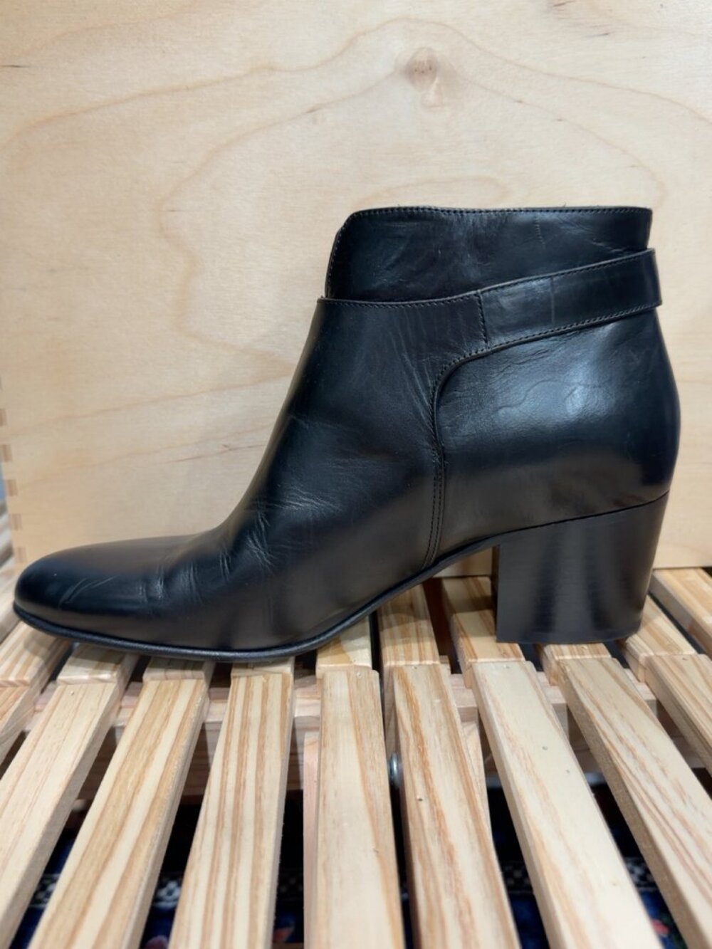 Vince Black Leather Ankle Booties – 2" Block Heel, Size 8.5 M